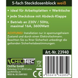 5-fach Steckdosenblock weiß 250V~/ 16A Aufbaumontage mit Klappen