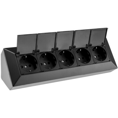 5-fach Steckdosenblock schwarz 250V~/ 16A Aufbaumontage mit Klappen