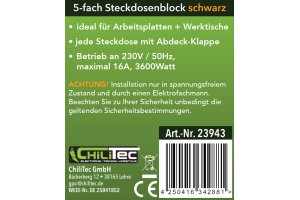 5-fach Steckdosenblock schwarz 250V~/ 16A Aufbaumontage mit Klappen