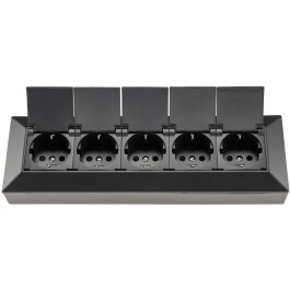5-fach Steckdosenblock schwarz 250V~/ 16A Aufbaumontage mit Klappen