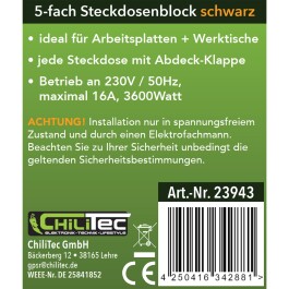 5-fach Steckdosenblock schwarz 250V~/ 16A Aufbaumontage mit Klappen