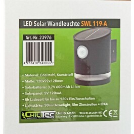 LED Solar Wandleuchte SWL 119-A PIR Bewegungsmelder IP44 anthrazit