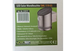 LED Solar Wandleuchte SWL 119-ES PIR Bewegungsmelder IP44 Edelstahl