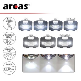 LED-Kopflampe ARCAS 5W 4+3 Funktionen 160lm inkl. Batterien