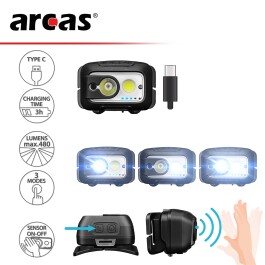 LED-Kopflampe ARCAS mit Sensor wiederaufladbar 9W
