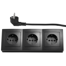Steckdosenblock McPower Flair 250V~/16A schwarz 3-fach 2m Kabel+ Stecker