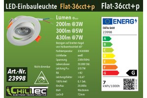 LED-Einbauleuchte Flat-36 CCT+P 3/5/7W 3000/4000/6500K schwenkbar