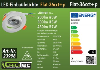 LED-Einbauleuchte Flat-36 CCT+P 3/5/7W 3000/4000/6500K schwenkbar