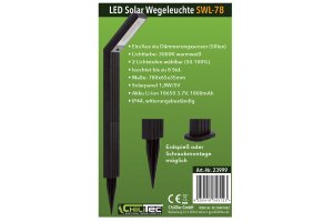 LED Solar Wegeleuchte SWL-78 IP44 63cm Dämmerungssensor 3000k warmweiß