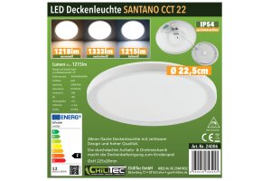 LED Deckenleuchte Santano FR-22 CCT IP54 Ø 22,5cm 12W  CCT 3000-6000K