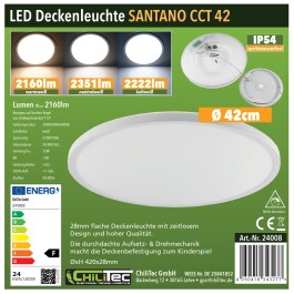 LED Deckenleuchte Santano FR-42 CCT IP54 Ø 42cm 24W CCT 3000-6000k