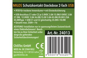 MILOS Schutzkontakt-Steckdose 2-fach 250V~/16A 1x UP 2x USB C/PD weiß matt