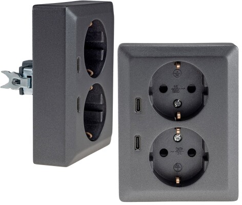 MILOS Schutzkontakt-Steckdose 2-fach 250V~/16A 1x UP 2x USB C/PD anthrazit