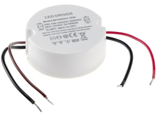 LED-Trafo CT-36E 1,0-36W rund 64mm Ø 230V auf 12V= Konstantspannung