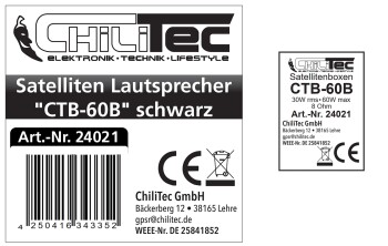 Satelliten Lautsprecher CTB-60B Paar 60W 8Ohm 164x120x135mm schwarz