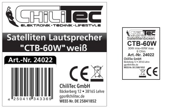 Satelliten Lautsprecher CTB-60B Paar 60W 8Ohm 164x120x135mm Weiß
