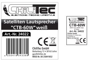 Satelliten Lautsprecher CTB-60B Paar 60W 8Ohm 164x120x135mm Weiß
