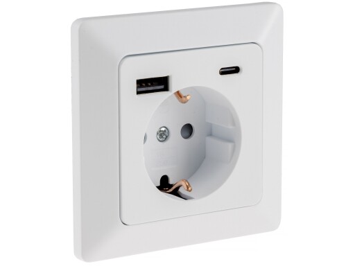 MILOS Schutzkontakt-Steckdose matt weiß 230V~/ 16A Unterputz USB-A/C PD 3.0