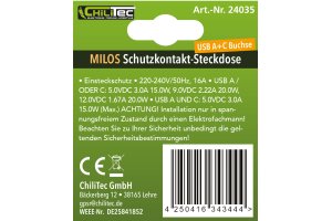 MILOS Schutzkontakt-Steckdose matt weiß 230V~/ 16A Unterputz USB-A/C PD 3.0
