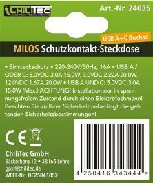 MILOS Schutzkontakt-Steckdose matt weiß 230V~/ 16A Unterputz USB-A/C PD 3.0