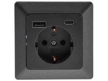 MILOS Schutzkontakt-Steckdose anthrazit 230V~/ 16A Unterputz USB-A/C PD 3.0
