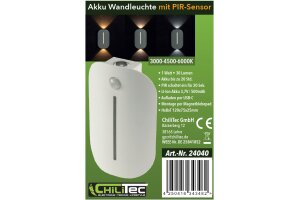 Wandleuchte mit Bewegungsmelder CT-WLA 120° Erfassung Akkubetrieb USB-C