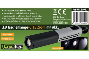 LED-Taschenlampe CTL5 Zoom mit Akku 5W 400lm ØxL 144x20mm Zoom