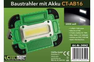 Baustrahler mit Akku CT-AB16 16W 1200Lumen Ständer + Magnethalter