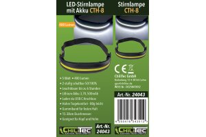 LED-Stirnlampe mit Akku CTH-8 5W 400 Lumen 230° Ausleuchtung USB-C