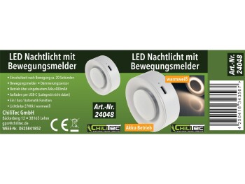 LED Nachtlicht mit Bewegungsmelder Akku Dämmerungssensor 2700k