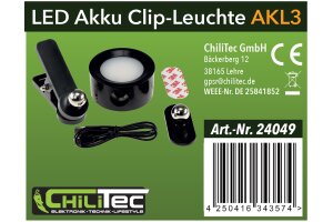 LED Akku Clip-Leuchte CT-AKL3 Dimmbar CCT 3000k-6000k schwarz