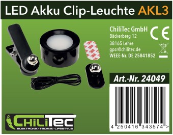 LED Akku Clip-Leuchte CT-AKL3 Dimmbar CCT 3000k-6000k schwarz