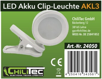 LED Akku Clip-Leuchte CT-AKL3 Dimmbar CCT 3000k-6000k weiß