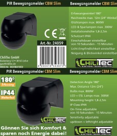 Aufputz Bewegungsmelder CBM-SL black 180° LED geeignet IP44 1-800W,