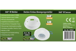 Decken-Einbau-Bewegungsmelder 360° PIR LED geeignet 8m Detektion 83x48mm
