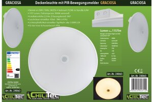 LED Deckenleuchte GRACIOSA 15W 1157lm 3000K PIR-Bewegungsmelder