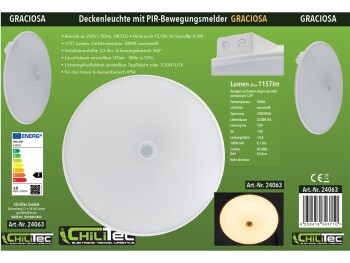 LED Deckenleuchte GRACIOSA 15W 1157lm 3000K PIR-Bewegungsmelder