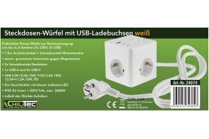 Steckdosen-Würfel mit USB-Ladebuchsen USB-A /USB-C,3-fach 1,5m Kabel weiß