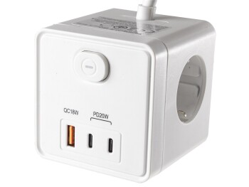Steckdosen-Würfel mit USB-Ladebuchsen USB-A /USB-C,3-fach 1,5m Kabel weiß
