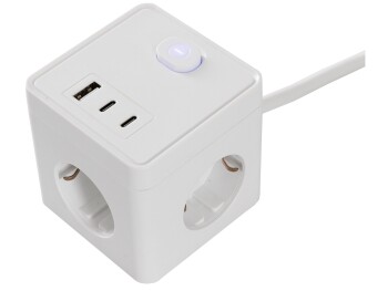 Steckdosen-Würfel mit USB-Ladebuchsen USB-A /USB-C,3-fach 1,5m Kabel weiß