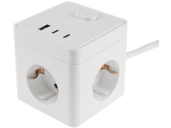 Steckdosen-Würfel mit USB-Ladebuchsen USB-A /USB-C,3-fach 1,5m Kabel weiß