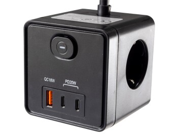 Steckdosen-Würfel mit USB-Ladebuchsen USB-A /USB-C,3-fach 1,5m Kabel schwarz