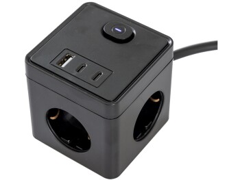 Steckdosen-Würfel mit USB-Ladebuchsen USB-A /USB-C,3-fach 1,5m Kabel schwarz