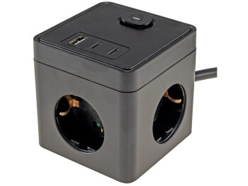 Steckdosen-Würfel mit USB-Ladebuchsen USB-A /USB-C,3-fach 1,5m Kabel schwarz