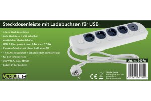 4-fach Steckdosenleiste mit Schalter USB-A / C Einzelschaltung 1,5m Kabel