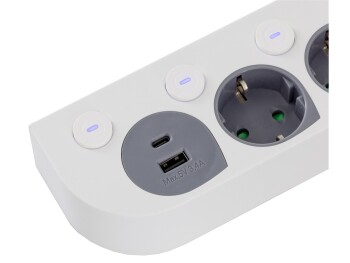 4-fach Steckdosenleiste mit Schalter USB-A / C Einzelschaltung 1,5m Kabel