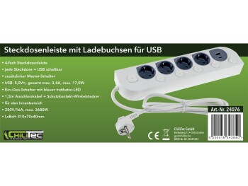 4-fach Steckdosenleiste mit Schalter USB-A / C Einzelschaltung 1,5m Kabel