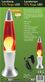 Lavalampe CTL-ROGE LED 40cm Wasser: Rot Wachs: Gelb Body: Silber