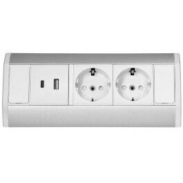 Steckdosenblock Aufbau silber-weiß 2-fach 2x USB (Typ A+C) 3680W