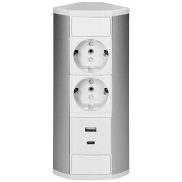 Steckdosenblock Aufbau silber-weiß 2-fach 2x USB (Typ A+C) 3680W